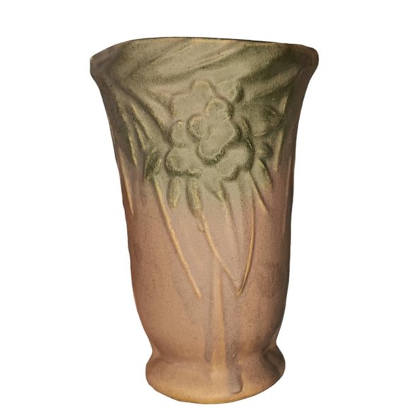Mccoy Green and Tan Floral Vase - Picture 1 of 16